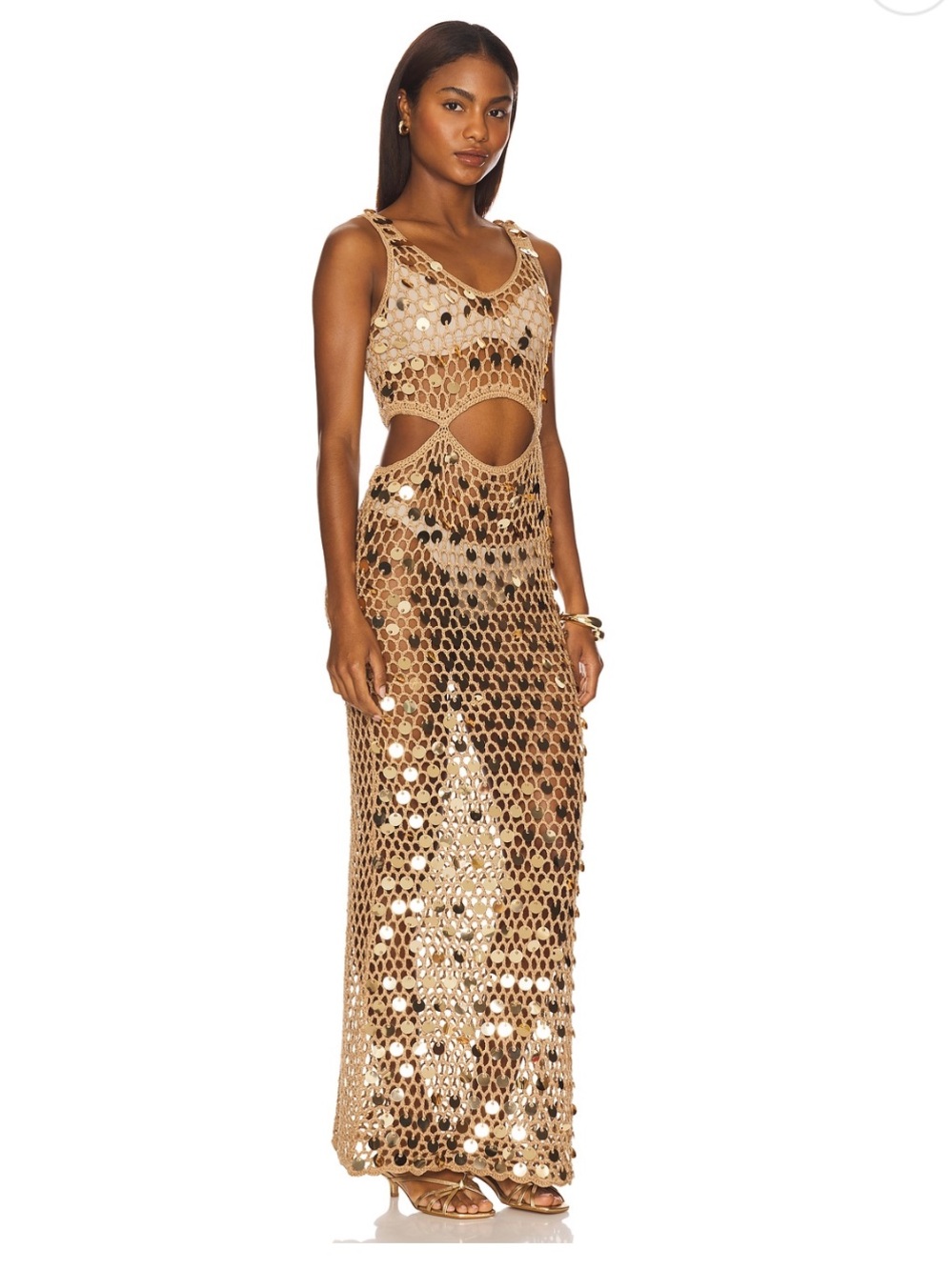 superdown Gold Sequin Crochet Maxi Dress - Picture 2 of 7